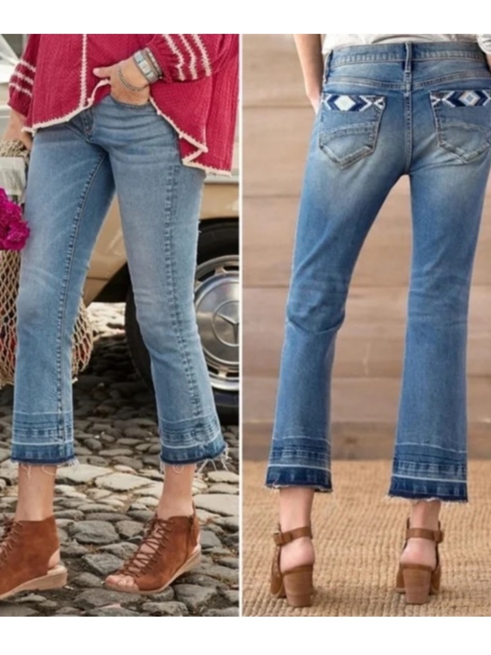 DRIFTWOOD Colette Cropped Embroidered Jeans Raw Hems Sz 28